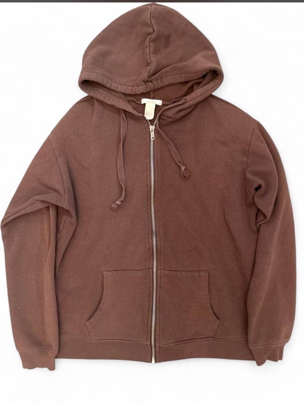 Tilly's small brown looser zip up with drawstring and front pocket hoodie